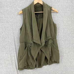 Sanctuary Vest Jacket Womens Small Green Linen Tencel Utility Open Drape Front